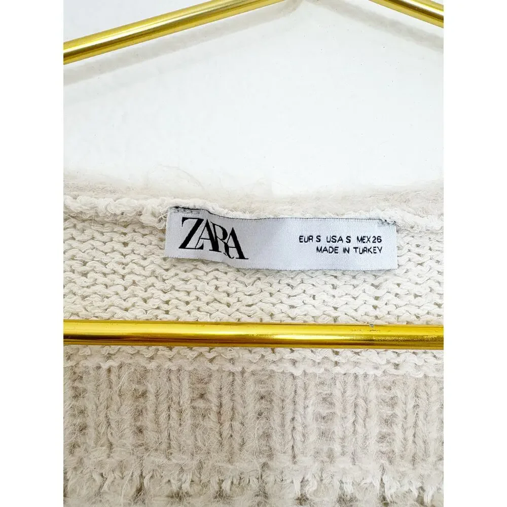 Zara Beige Knit Wrap Cropped Sweater Top Size Small 6771/005 Bohemian Chic